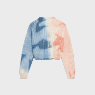 Cropped Round Neck Sweater - Off White/Pink