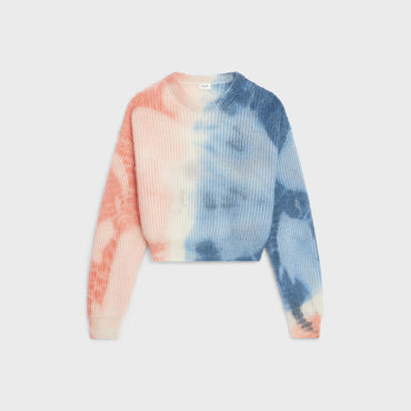Cropped Round Neck Sweater - Off White/Pink
