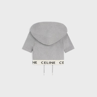 Celine Zip-Up Hooded Crop Top - Grey/Off White