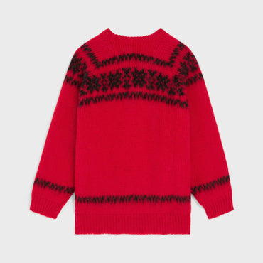 Boxy Round Neck Sweater - Red/Black