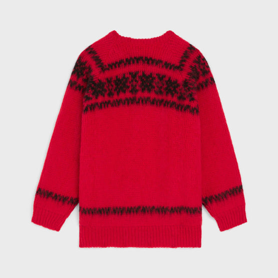 Men Boxy Round Neck Sweater - Red/Black