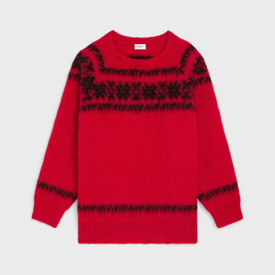 Men Boxy Round Neck Sweater - Red/Black