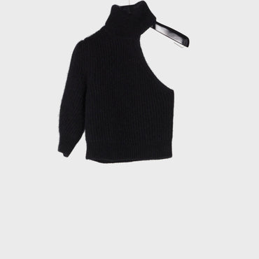 Cropped One Shoulder Sweater - Black