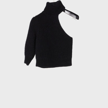 Cropped One Shoulder Sweater - Black