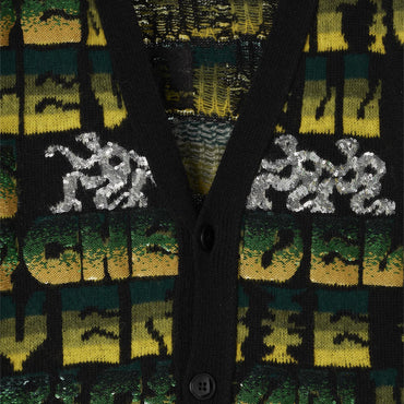 Cardigan Long Laine Brodée Dégradée - Black / Green