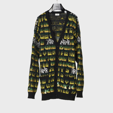 Cardigan Long Laine Brodée Dégradée - Black / Green