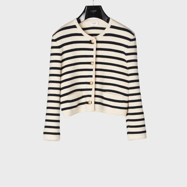 Cropped Cardigan Jacket - Off White/Black