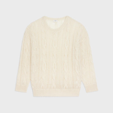 Pull Boxy Col Rond Mohair Aran Destructuré - Off White