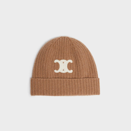 Women Triomphe Embroidered Beanie - Camel