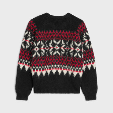 Celine Boxy Round Neck Sweater - Black/Red/Off White