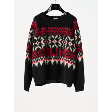 Celine Boxy Round Neck Sweater - Black/Red/Off White