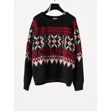 Celine Boxy Round Neck Sweater - Black/Red/Off White