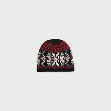 Beanie Jacquard Floçons Bonnet Celine Clous Laine - Black / Red / Off White