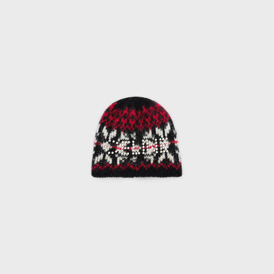 Men Celine Studded Beanie - Black/Red/Off White