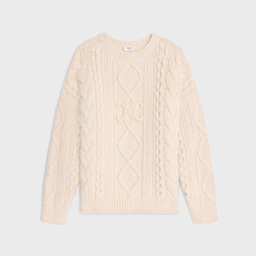 Pull Col Rond Oversize Laine Cashmere Aran Cachemire - Off White