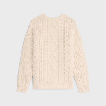 Pull Col Rond Oversize Laine Cashmere Aran Cachemire - Off White