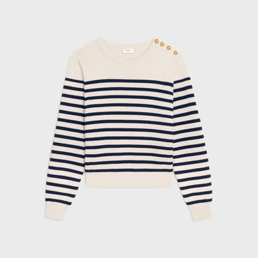 Pull Col Rond Mariniere - Cream/Navy