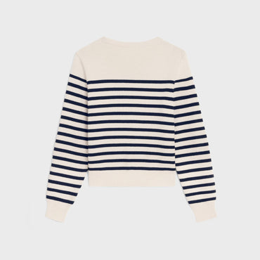 Pull Col Rond Mariniere - Cream/Navy