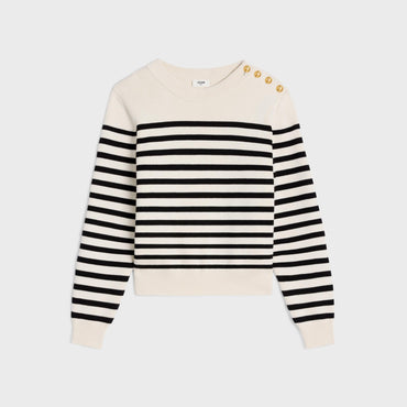Pull Col Rond Mariniere - Off White/Black