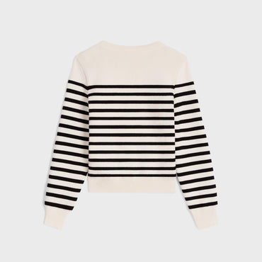 Pull Col Rond Mariniere - Off White/Black