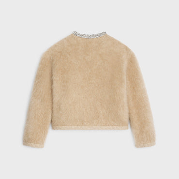 Veste Cardigan Galon Brode Mohair Brosse - Camel