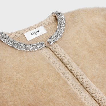 Veste Cardigan Galon Brode Mohair Brosse - Camel