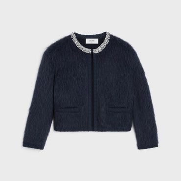 Veste Cardigan Galon Brode Mohair Brosse - Blue