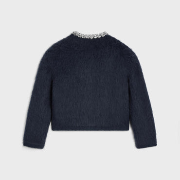Veste Cardigan Galon Brode Mohair Brosse - Blue