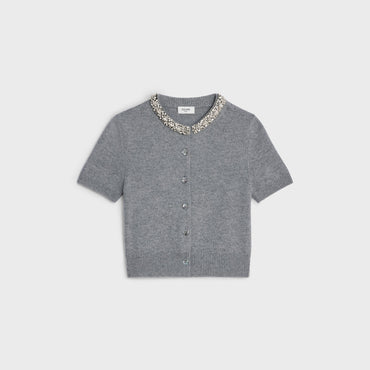Cardigan Cropped Col Brode Cashmere Classique Cachemire - Medium Grey