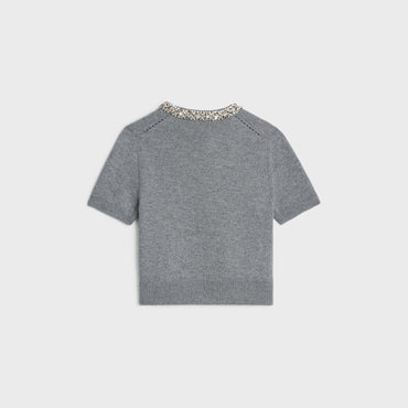 Cardigan Cropped Col Brode Cashmere Classique Cachemire - Medium Grey