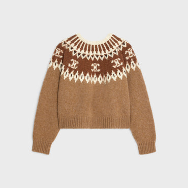 Cropped Round Neck Sweater - Camel