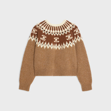 Cropped Round Neck Sweater - Camel