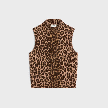 Pull Col Roule Sans Manches - Leopard