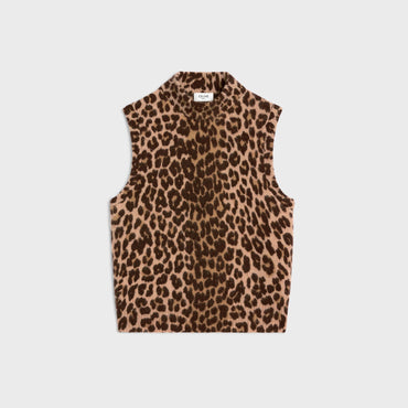 Pull Col Roule Sans Manches - Leopard