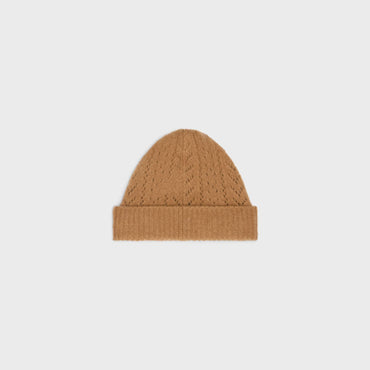 Beanie Cashmere Soie Pointelle Bonnet Cachemire - Camel