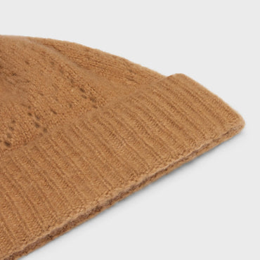 Beanie Cashmere Soie Pointelle Bonnet Cachemire - Camel