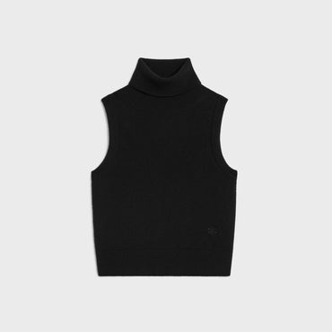 Pull Col Roule Sans Manches Cashmere Ecossais Cachemire - Black