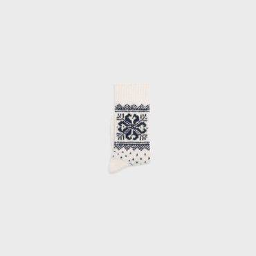 Chaussettes Hautes Laine Fairisle - Off White / Navy