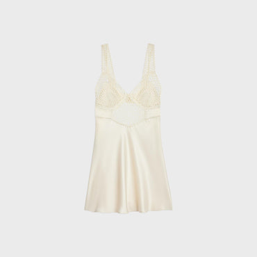 Dress Lingerie Courte Crochet Mix Satin Robe - Off White