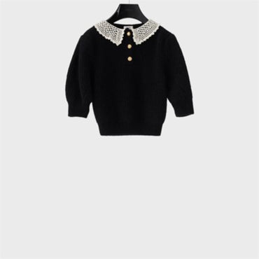 Pull Court Manches Ballon Mohair Detail Crochet - Black