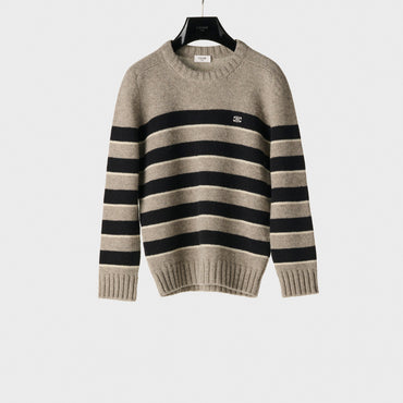 Triomphe Embroidered Round Neck Sweater - Light Grey/Black