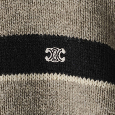 Triomphe Embroidered Round Neck Sweater - Light Grey/Black