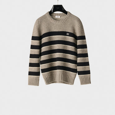 Triomphe Embroidered Round Neck Sweater - Light Grey/Black