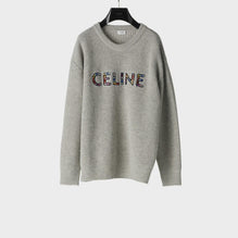 Men Ovesrsize Celine Embroidered Sweater - Light Grey