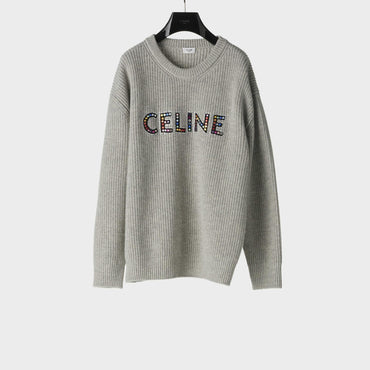 Ovesrsize Celine Embroidered Sweater - Light Grey