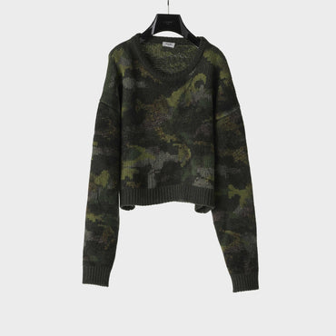 Pull Col Rond Boxy Cropped Laine Jacquard Camouflage - Camouflage