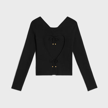 Top With Heart On Back In Underpinning Dos Nu Coeur Soie Coton - Black