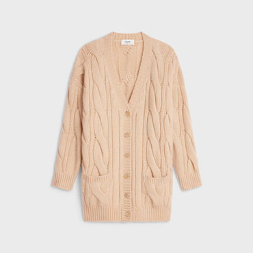 Cardigan Long Torsades Cashmere Soie Cachemire - Light Sand