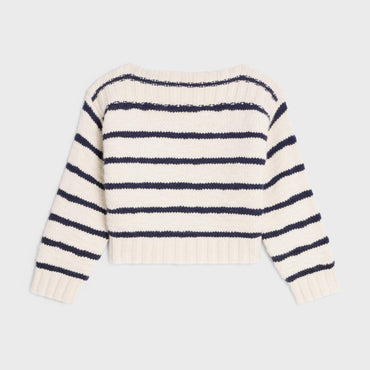 Pull Col Bateau Rayé Cashmere Cachemire - Off White / Navy