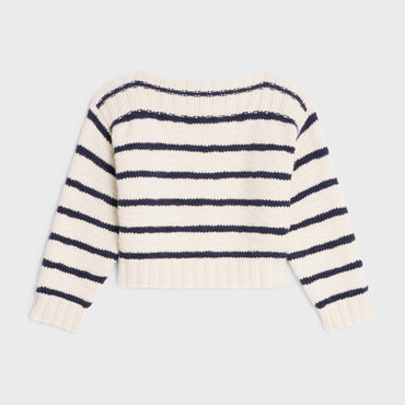 Pull Col Bateau Raye - Off White/Navy